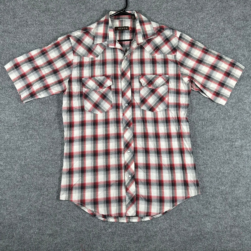 Roper Shirt Mens Size M Red Plaid Pearl Snap Western Short Sleeve Classic Fit